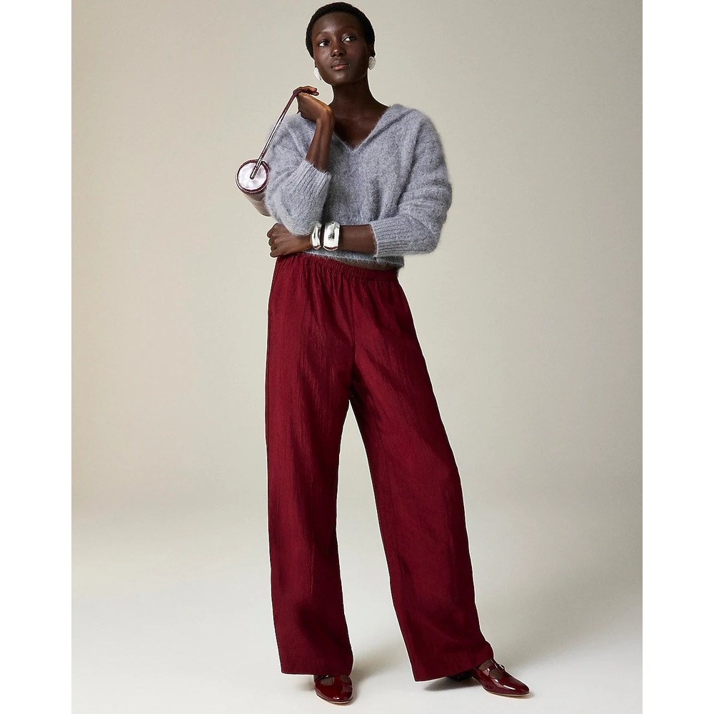 J.Crew Stratus Textured Satin Wide Leg Pants Burgundy Size M